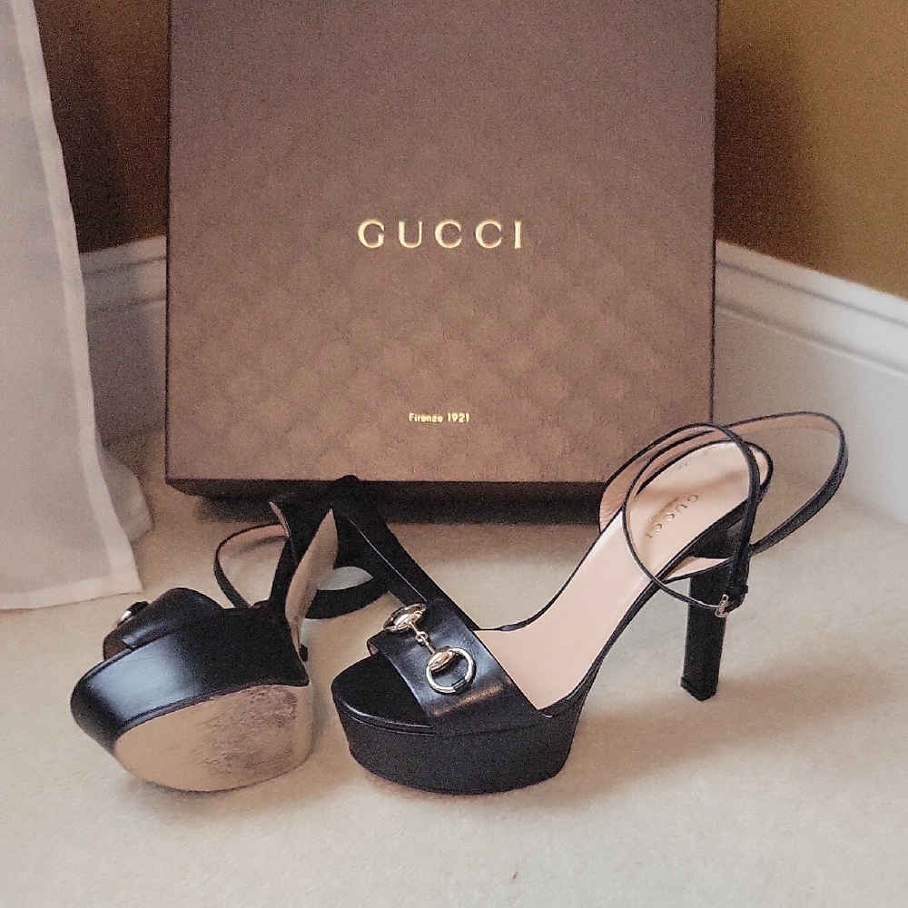 Gucci Black Strappy Platform Heels
